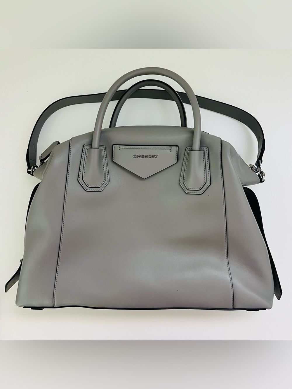 GIVENCHY Antigona Soft Medium Pearl Grey Leather Satchel